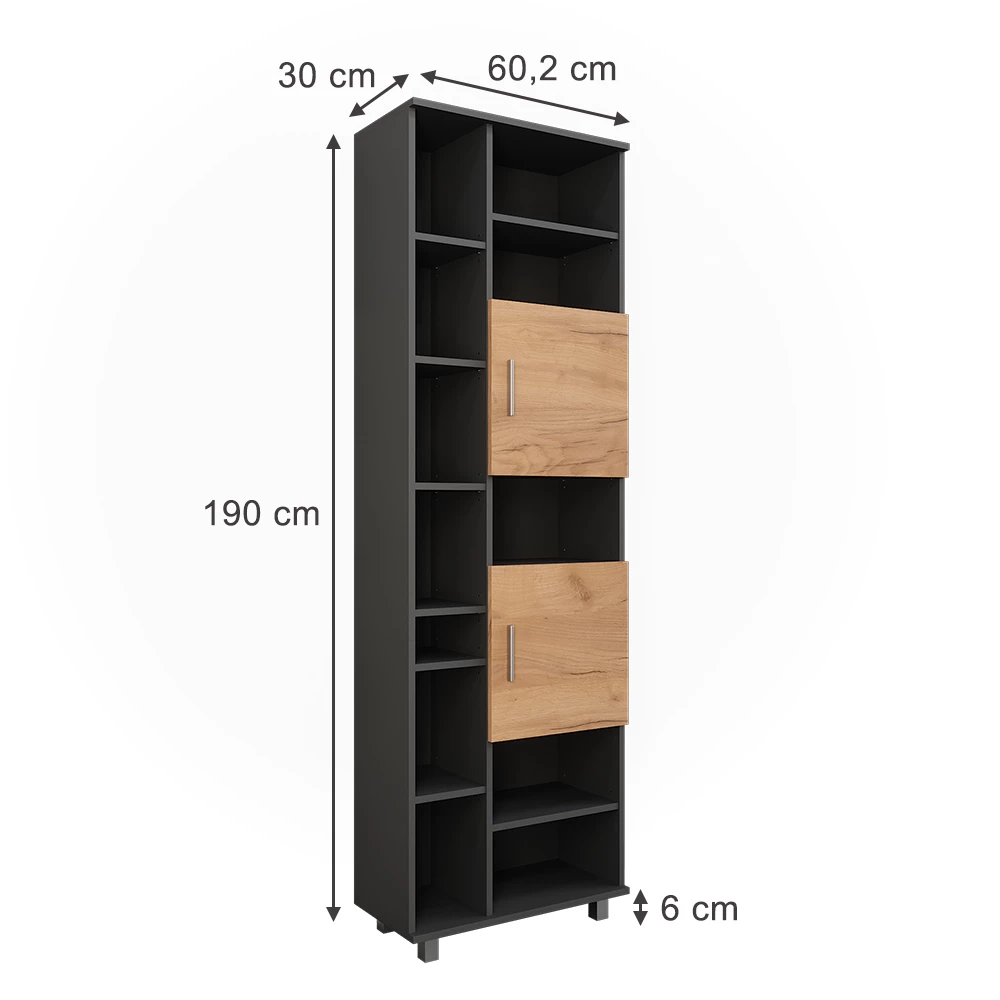 Vicco Hoge kast "Ilias", Antraciet/gouden eik, 60.2 x 190 cm