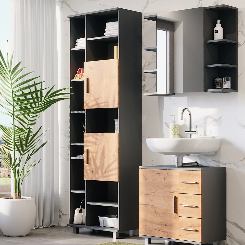 Vicco Hochschrank "Ilias", Anthrazit/Goldkraft Eiche, 60.2 x 190 cm
