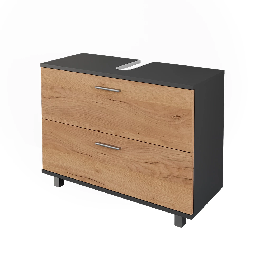 Vicco Wastafelonderkast "Ilias", Antraciet/gouden eik, 80.2 x 60.8 cm met 2 laden