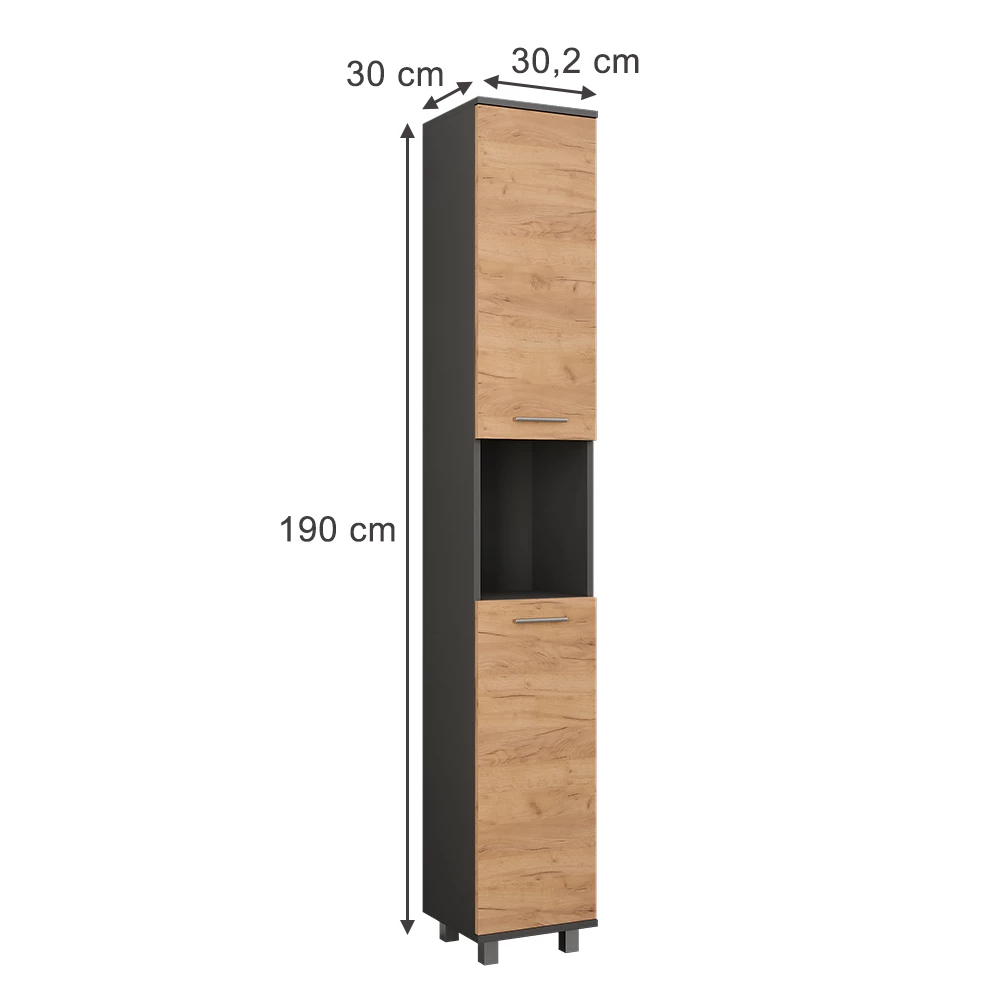Vicco Hochschrank "Ilias", Anthrazit/Goldkraft Eiche, 30.2 x 190 cm mit 2 Türen