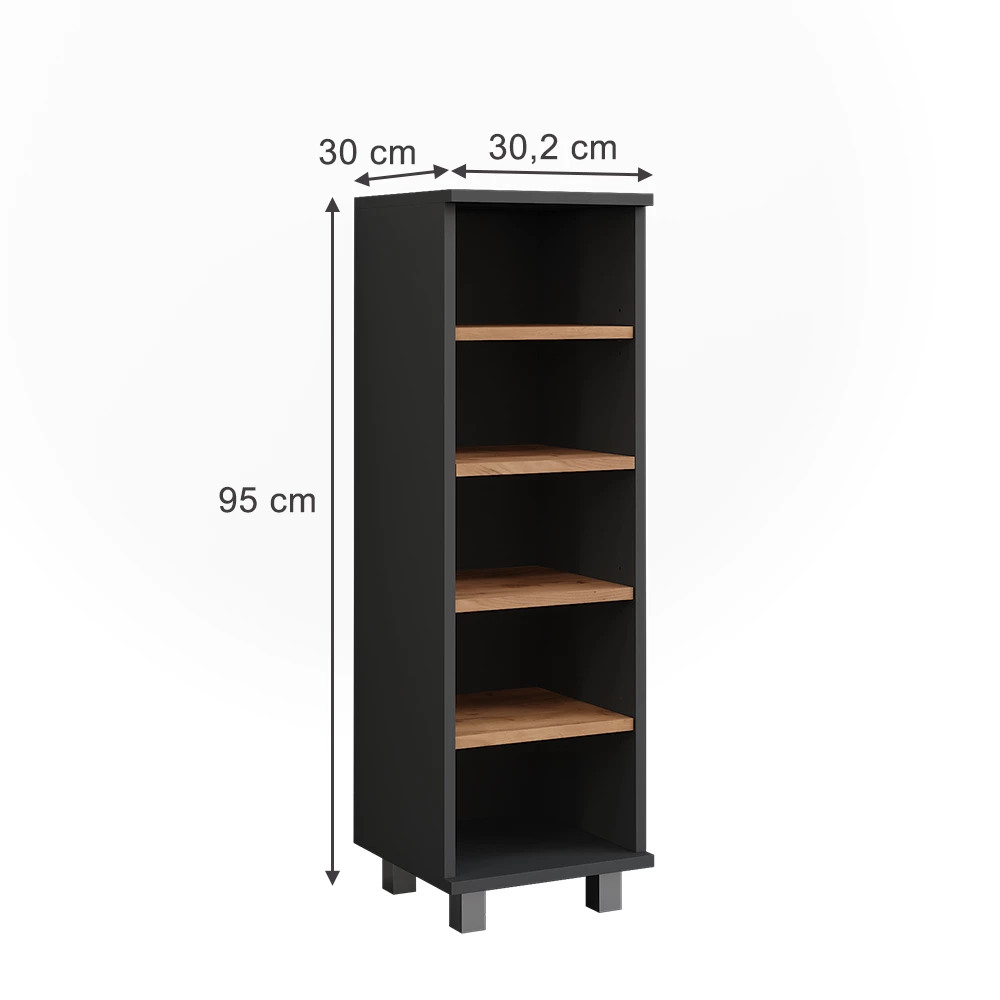 Vicco Midi omarica "Ilias", Antracit/zlati hrast, 30.2 x 95 cm s 5 odprtimi predali