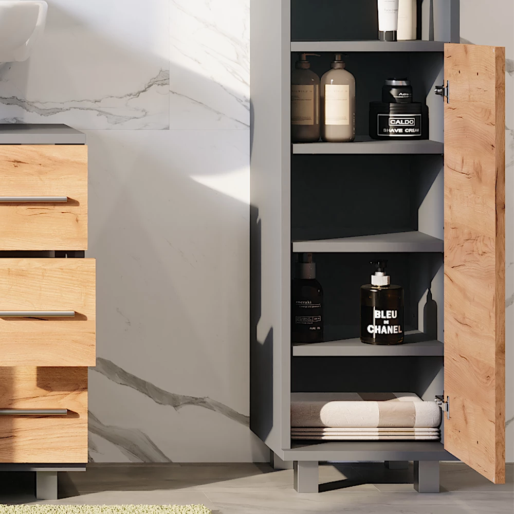 Vicco Midischrank "Ilias", Anthrazit/Goldkraft Eiche, 30.2 x 190 cm mit 2 Türen