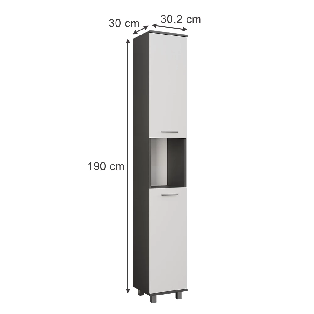 Vicco Wysoka szafka "Ilias", Antracyt/biały, 30.2 x 190 cm z 2 drzwiami