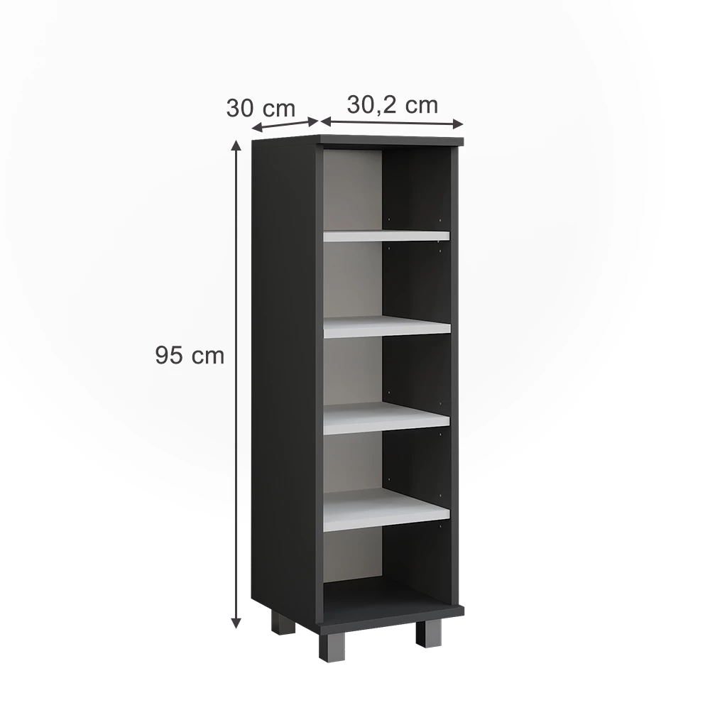 Vicco Midikast "Ilias", Antraciet/wit, 30.2 x 95 cm met 5 open vakken
