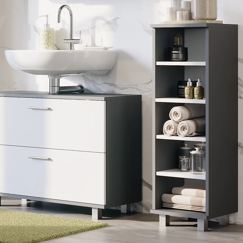 Vicco Midikast "Ilias", Antraciet/wit, 30.2 x 95 cm met 5 open vakken