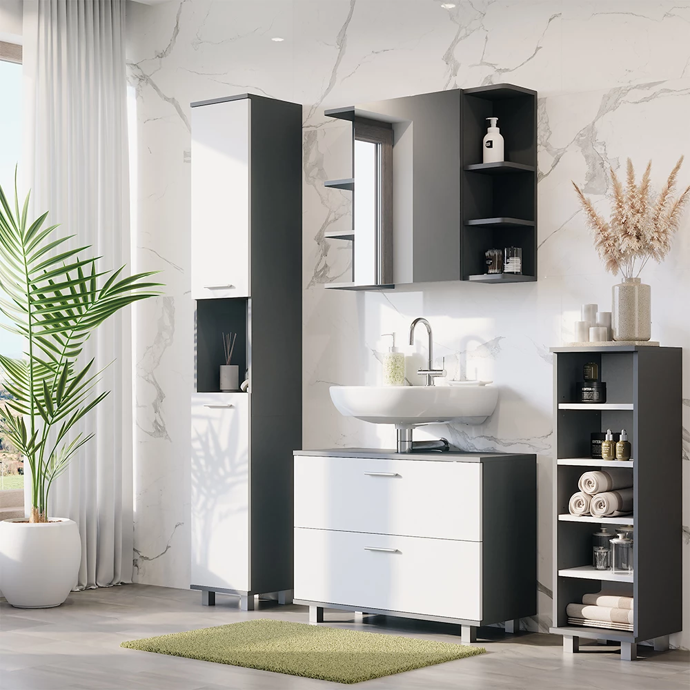 Vicco Badmöbel-Set Anthrazit/Weiß 4 Teile, Ilias