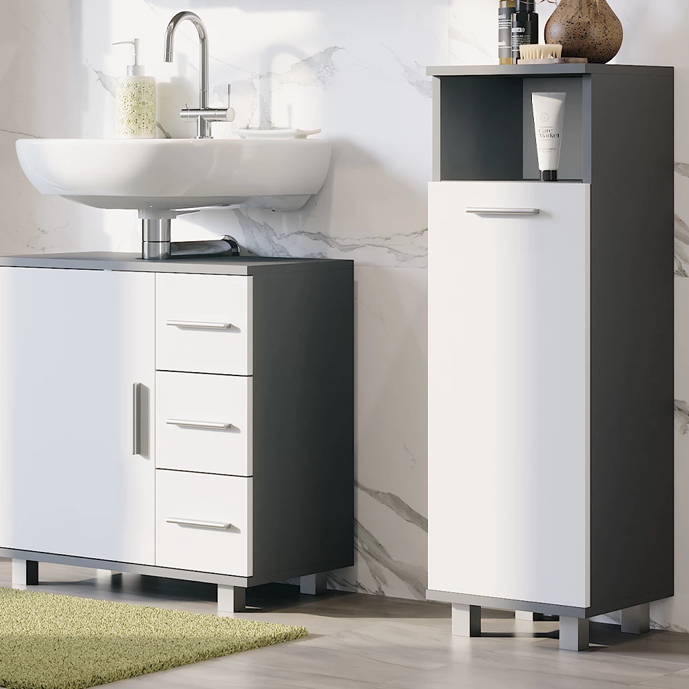 Vicco Midischrank "Ilias", Anthrazit/Weiß, 30.2 x 95 cm mit Tür