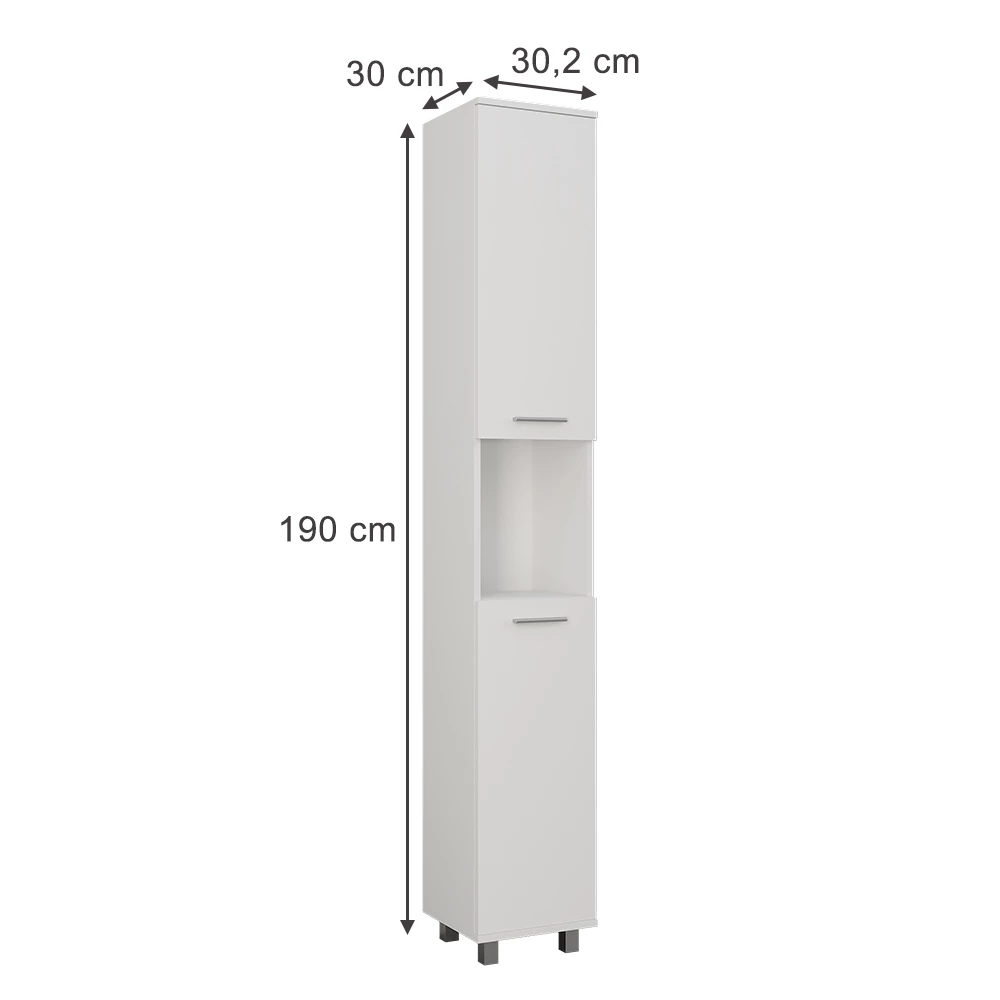 Vicco Vysoká skříňka "Ilias", Bílá, 30.2 x 190 cm se 2 dveřmi
