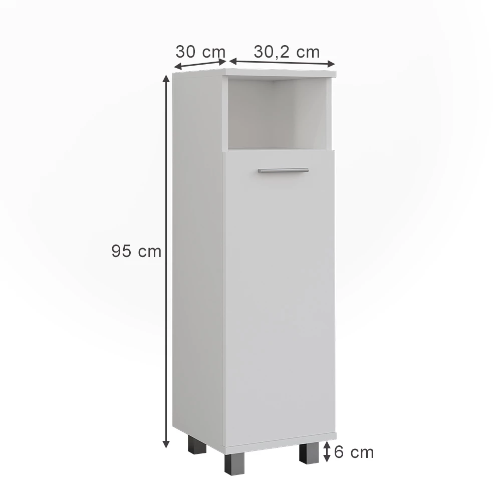 Vicco Midi skříňka "Ilias", Bílá, 30.2 x 95 cm s dveřmi