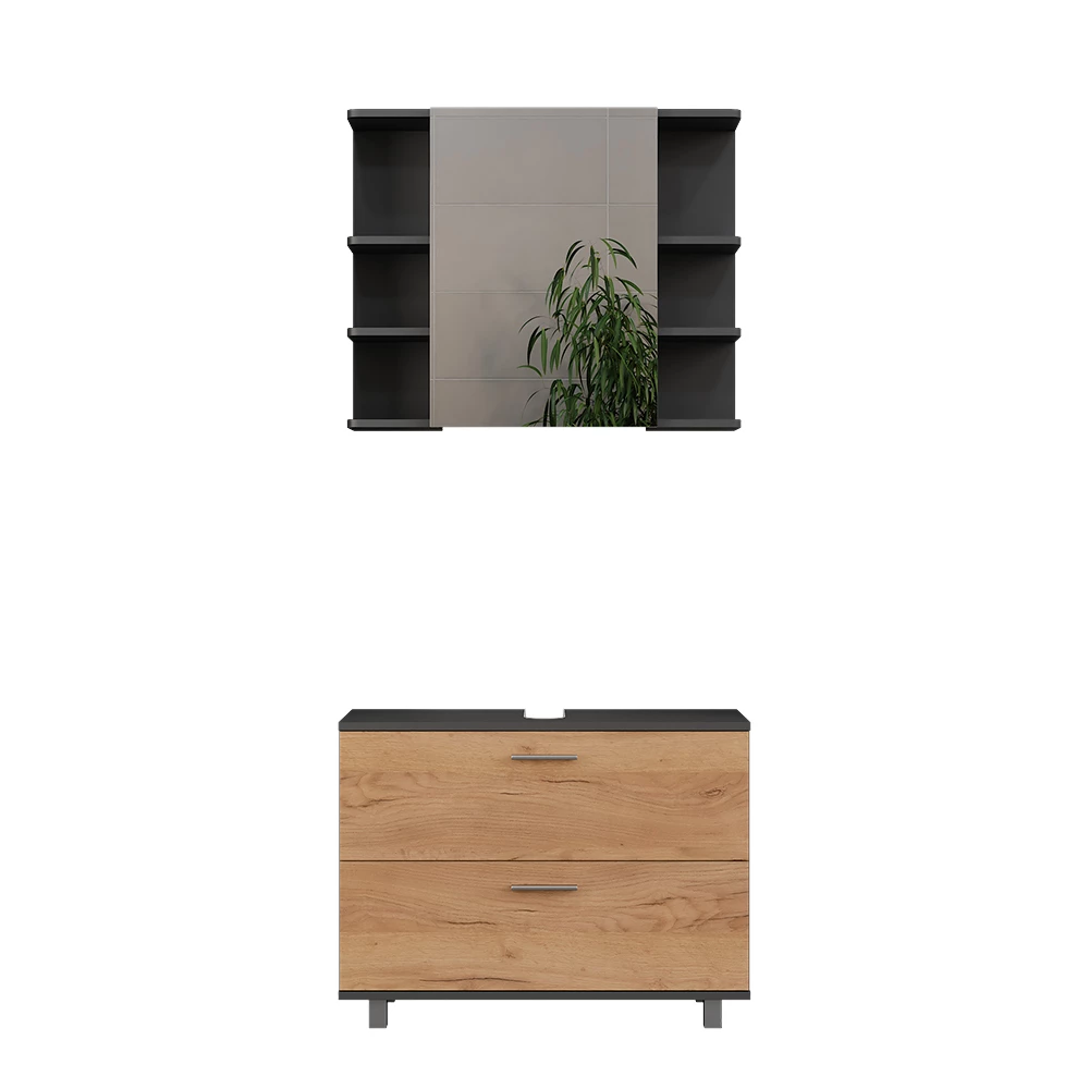 Vicco Badmöbel-Set Goldkraft Eiche/Anthrazit 2 Teile, Unterschrank 80 cm, Ilias
