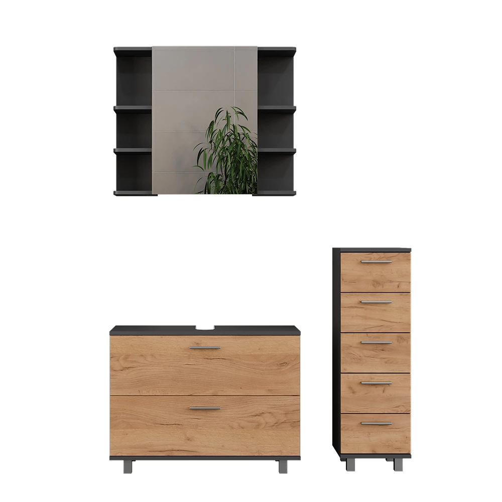 Vicco Badkamermeubelset Eik goud/antraciet 3 delen, met onderkast 80 cm, Ilias
