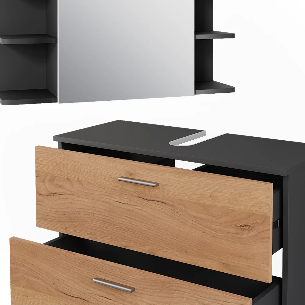 Vicco Set di mobili da bagno Quercia dorata/antracite 4 parti, Ilias