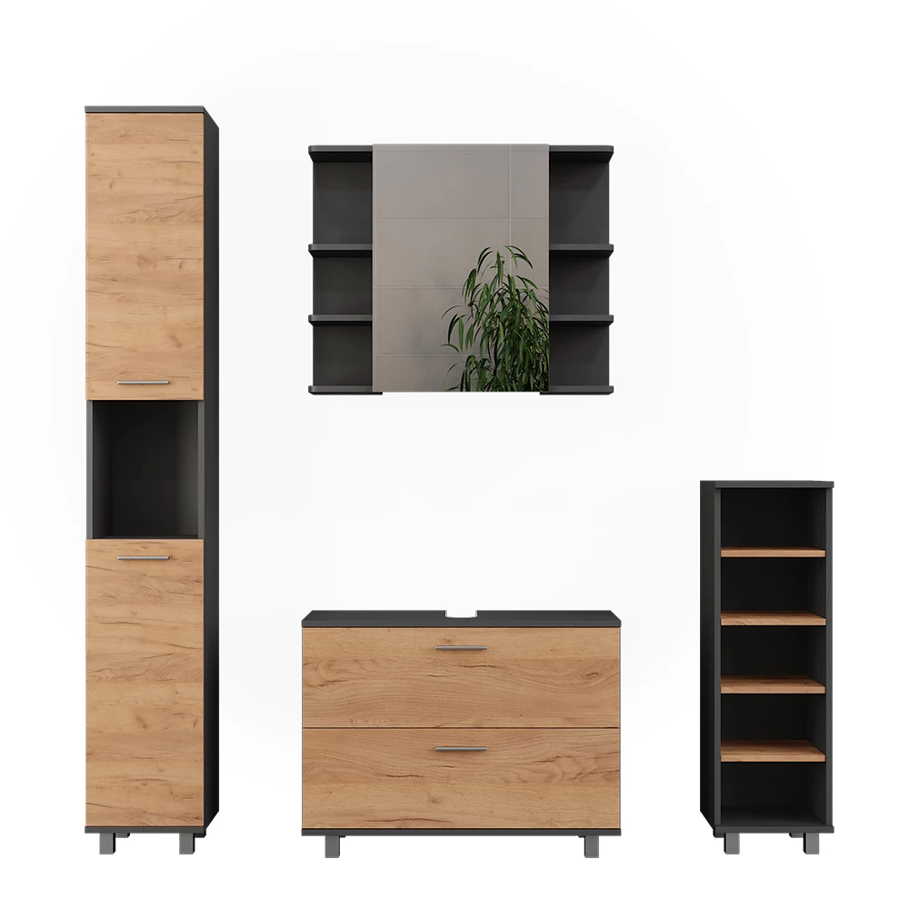 Vicco Set di mobili da bagno Quercia dorata/antracite 4 parti, Ilias