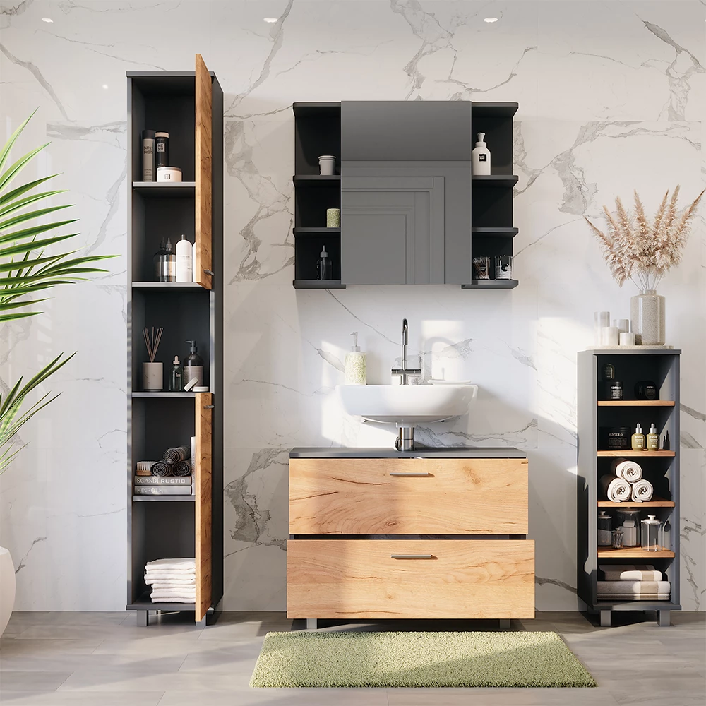 Vicco Set di mobili da bagno Quercia dorata/antracite 4 parti, Ilias