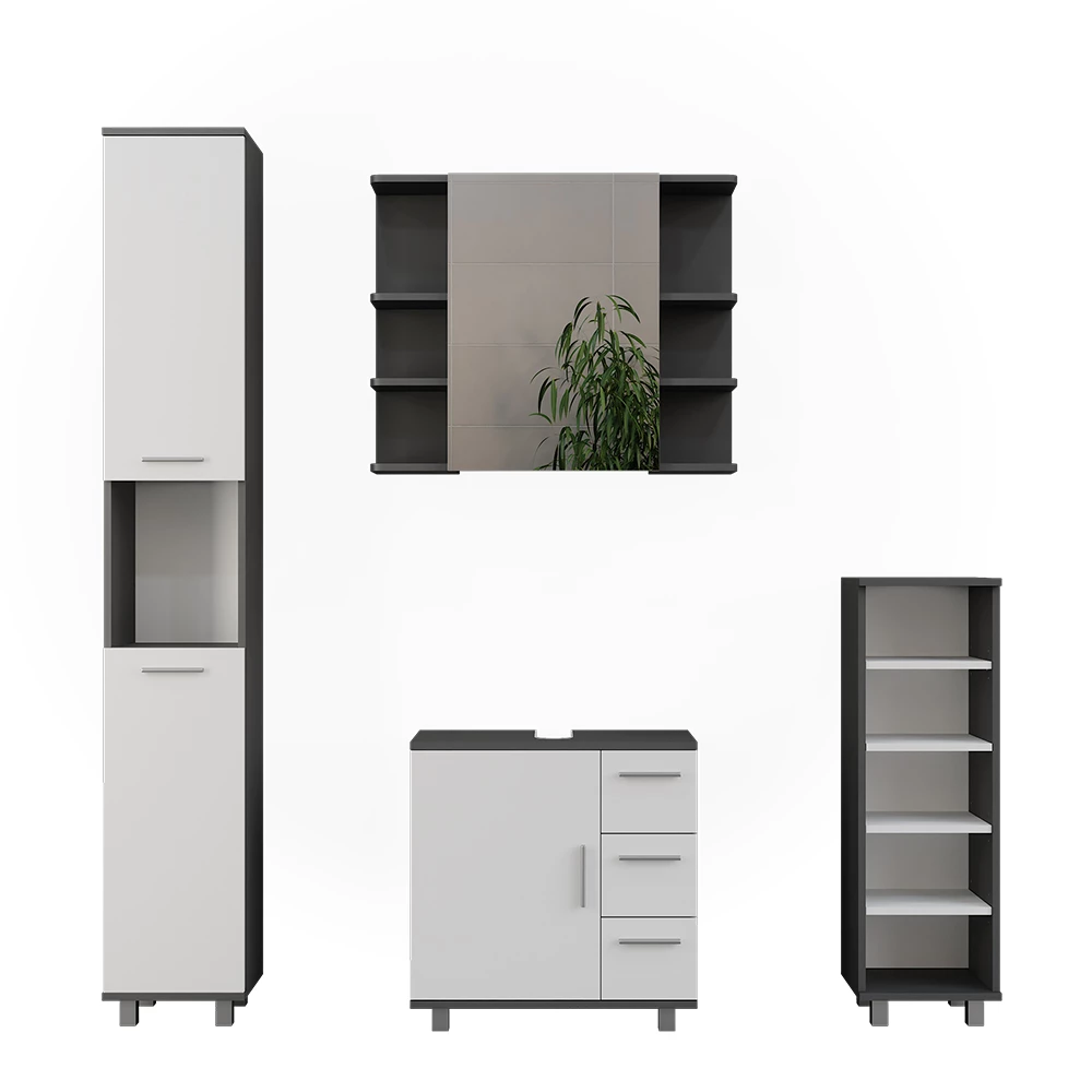 Vicco Badkamermeubelset Antraciet/wit 4 delen, Ilias