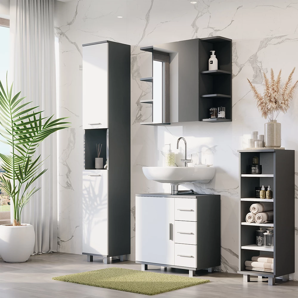 Vicco Badkamermeubelset Antraciet/wit 4 delen, Ilias