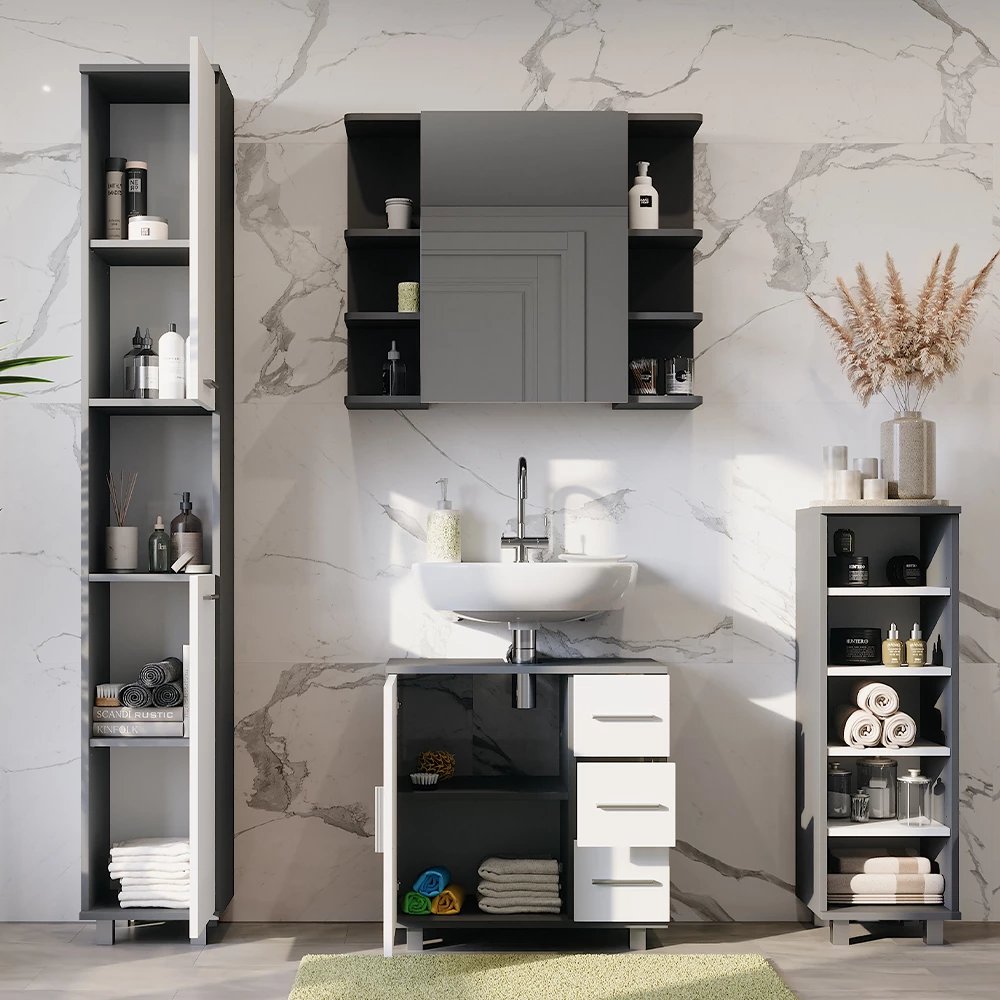 Vicco Badkamermeubelset Antraciet/wit 4 delen, Ilias