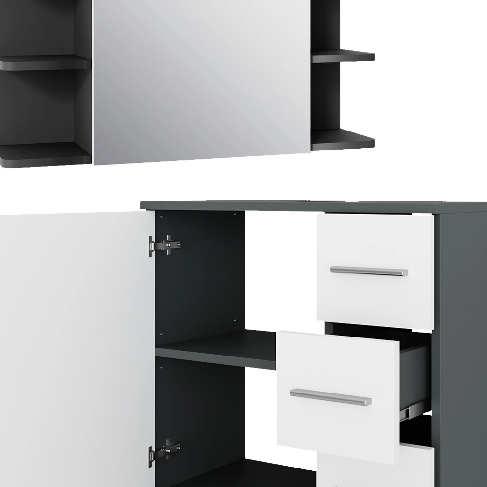 Vicco Badkamermeubelset Antraciet/wit 4 delen, Ilias