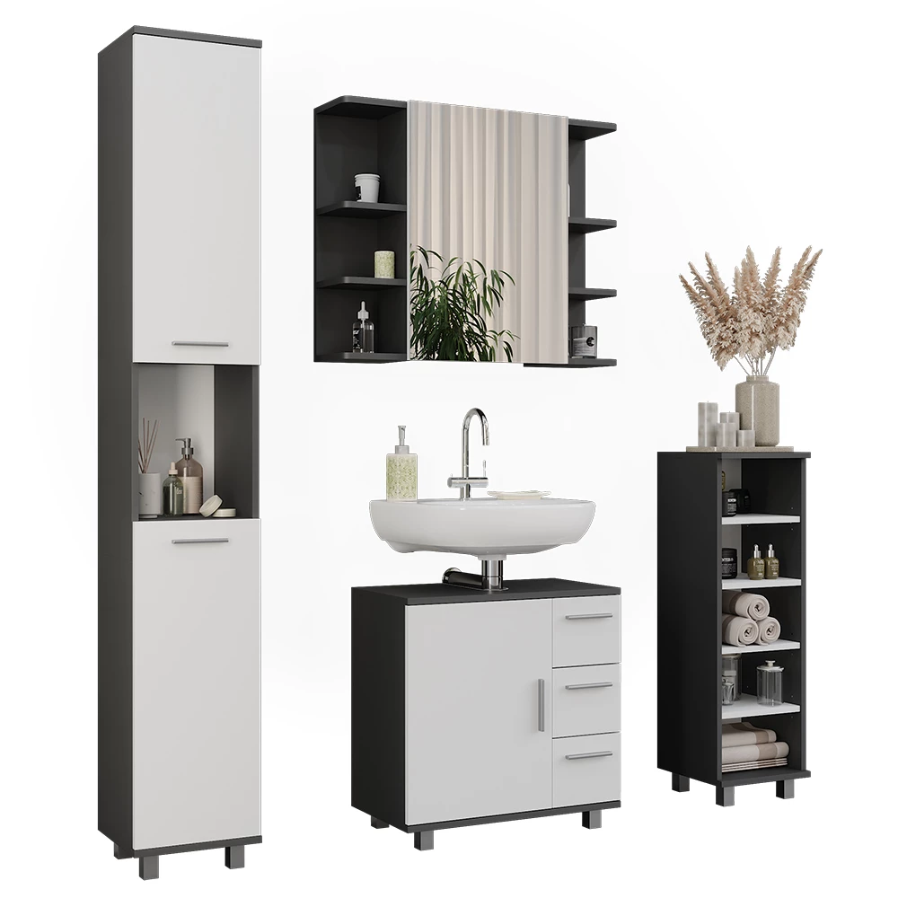 Vicco Badkamermeubelset Antraciet/wit 4 delen, Ilias