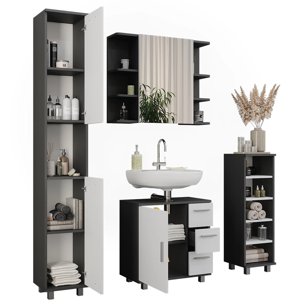 Vicco Badkamermeubelset Antraciet/wit 4 delen, Ilias