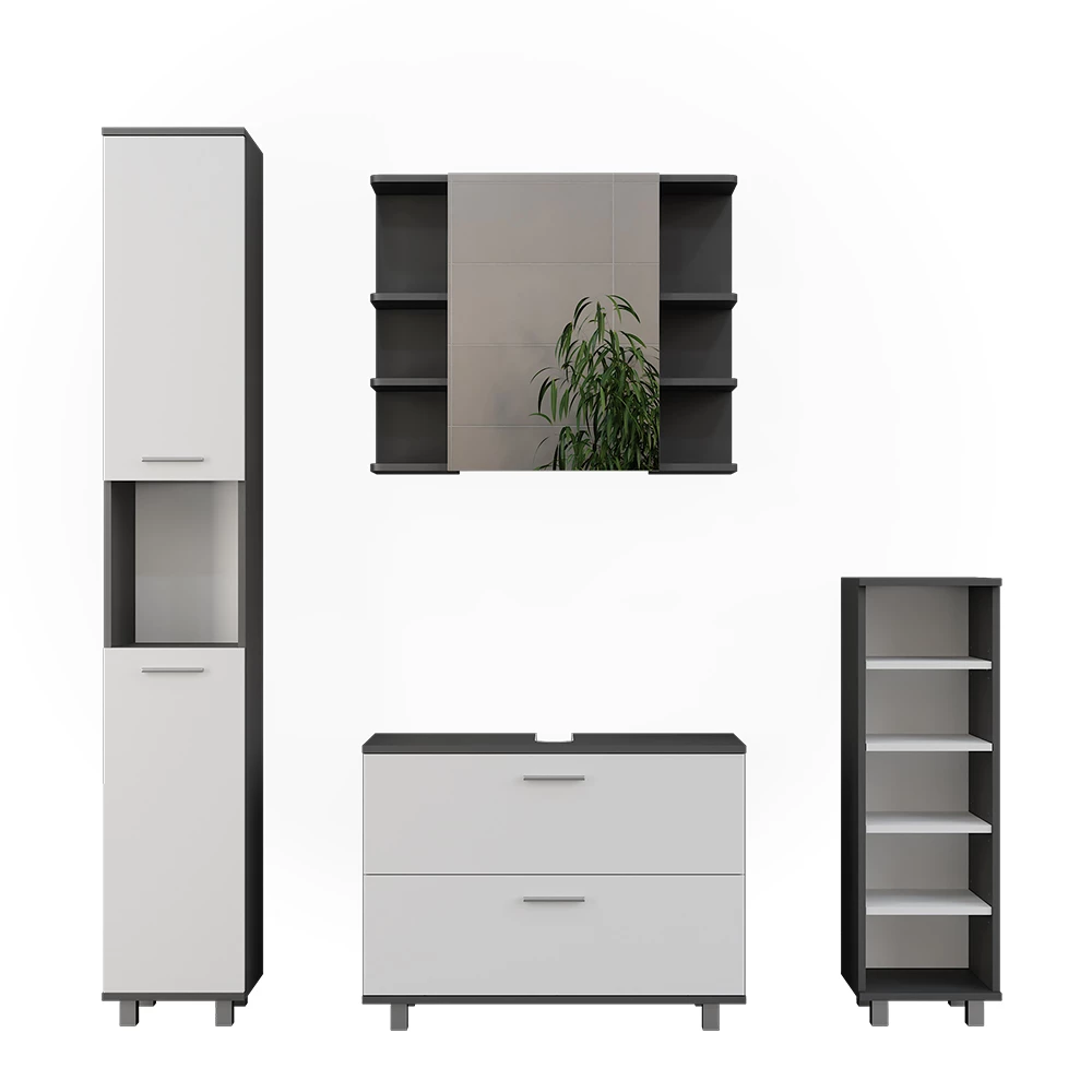 Vicco Badmöbel-Set Anthrazit/Weiß 4 Teile, Ilias