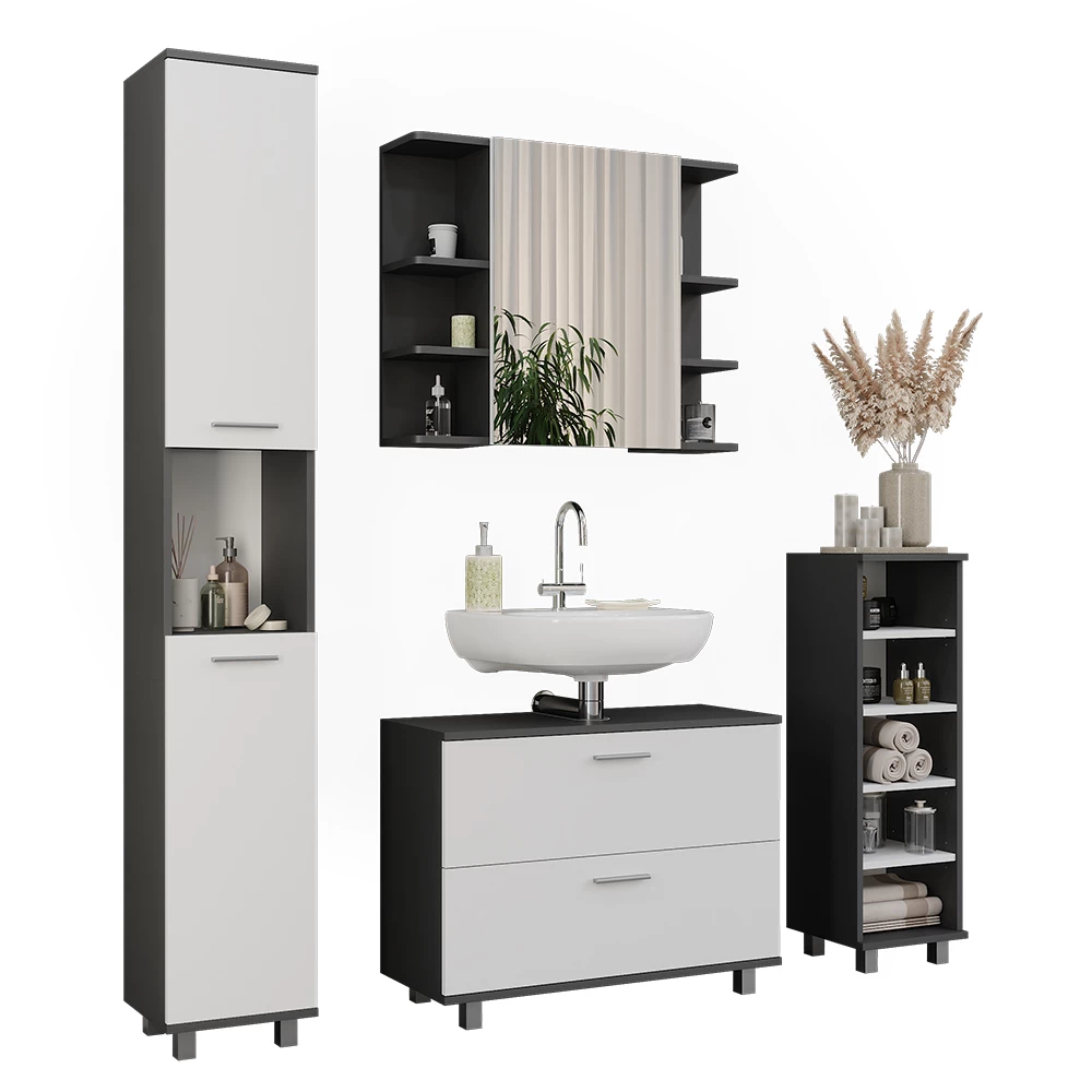 Vicco Badmöbel-Set Anthrazit/Weiß 4 Teile, Ilias