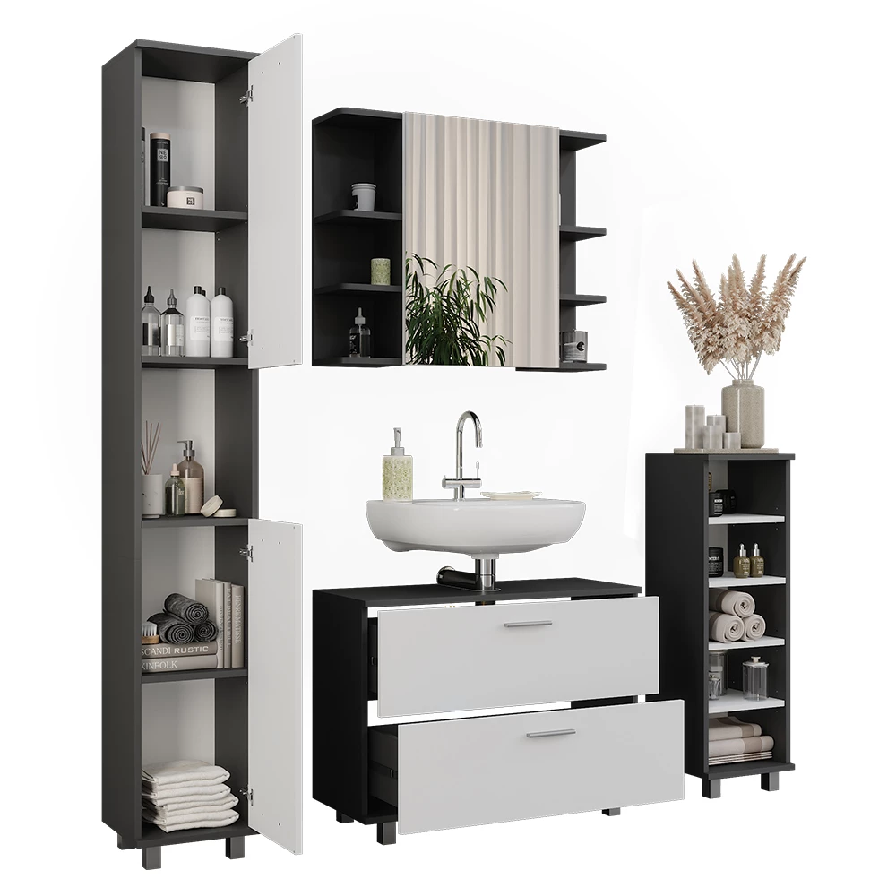 Vicco Badmöbel-Set Anthrazit/Weiß 4 Teile, Ilias