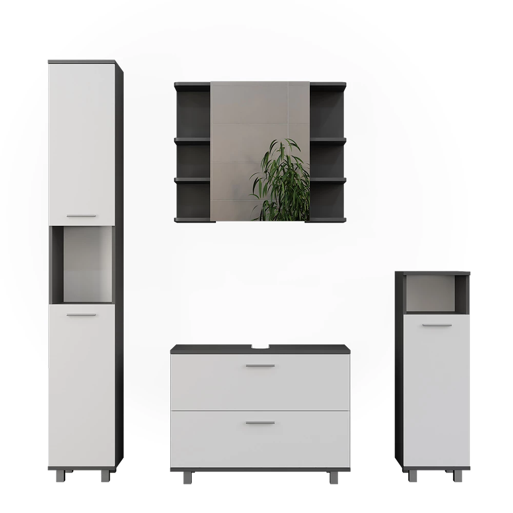 Vicco Badkamermeubelset Antraciet/wit 4 delen, Ilias