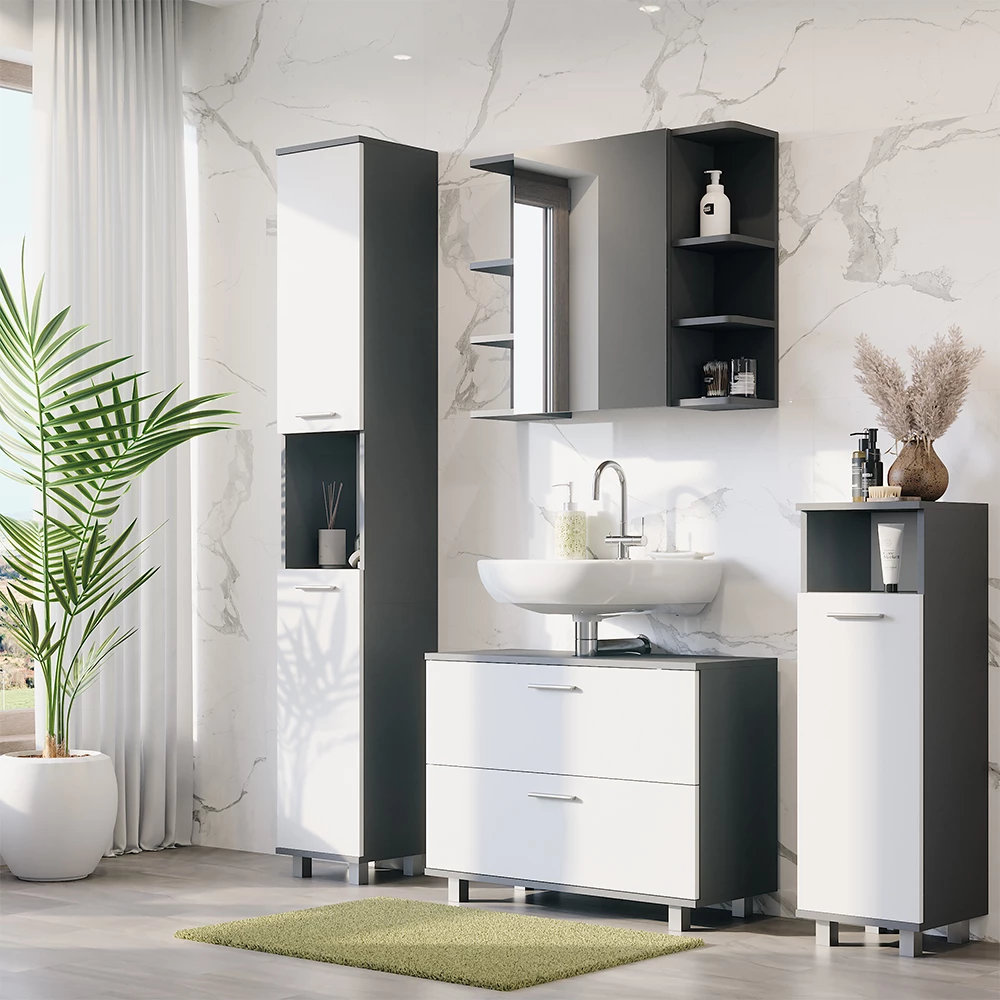Vicco Badkamermeubelset Antraciet/wit 4 delen, Ilias