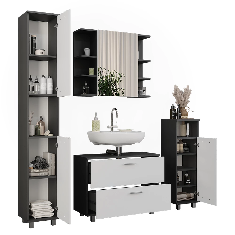 Vicco Badkamermeubelset Antraciet/wit 4 delen, Ilias