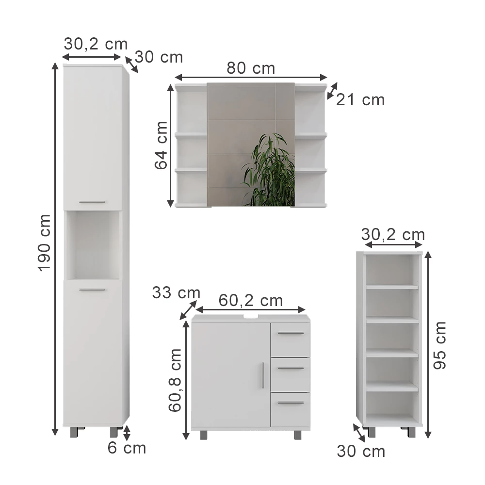Vicco Badmöbel-Set Weiß 4 Teile, Ilias