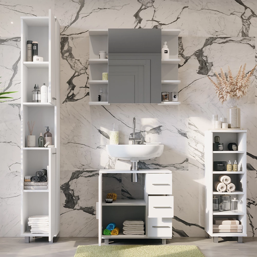 Vicco Badmöbel-Set Weiß 4 Teile, Ilias