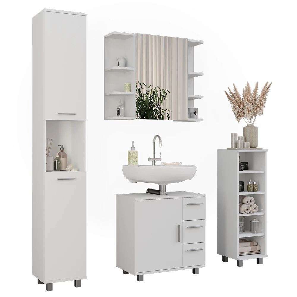 Vicco Badmöbel-Set Weiß 4 Teile, Ilias