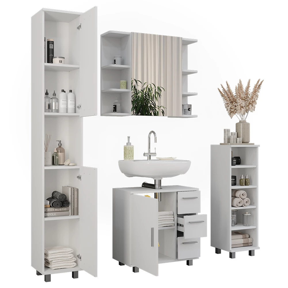 Vicco Badmöbel-Set Weiß 4 Teile, Ilias