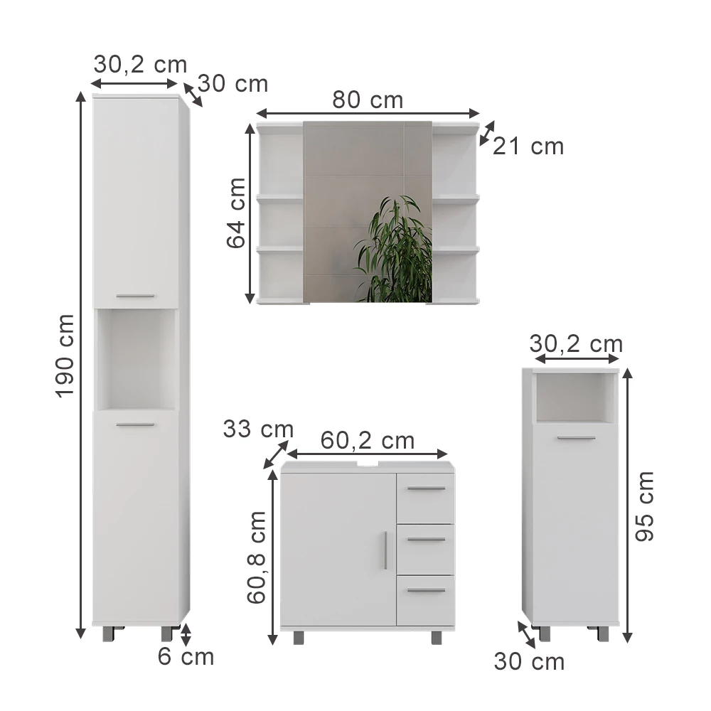 Vicco Badkamermeubelset Wit 4 delen, Ilias