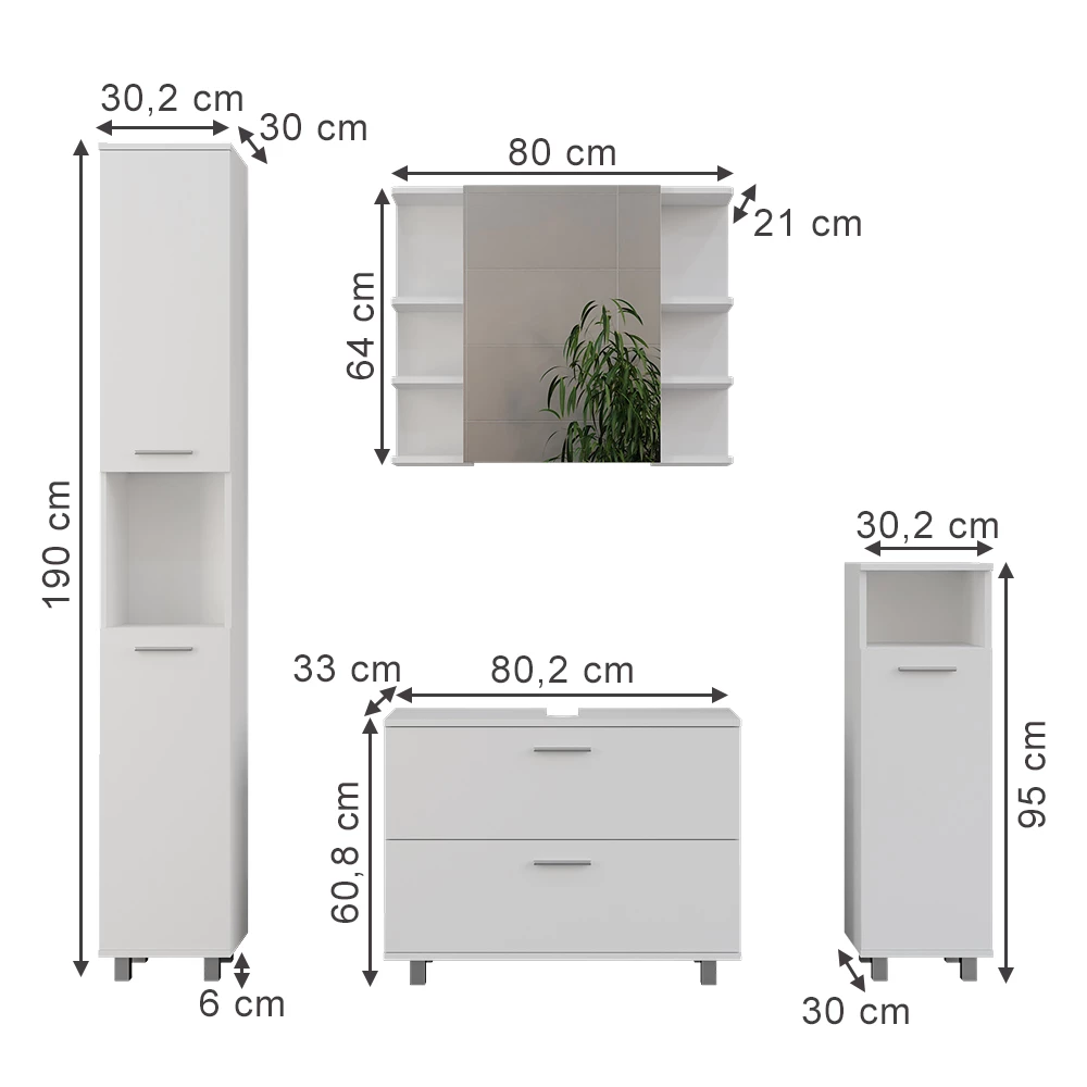 Vicco Badmöbel-Set Weiß 4 Teile, Ilias