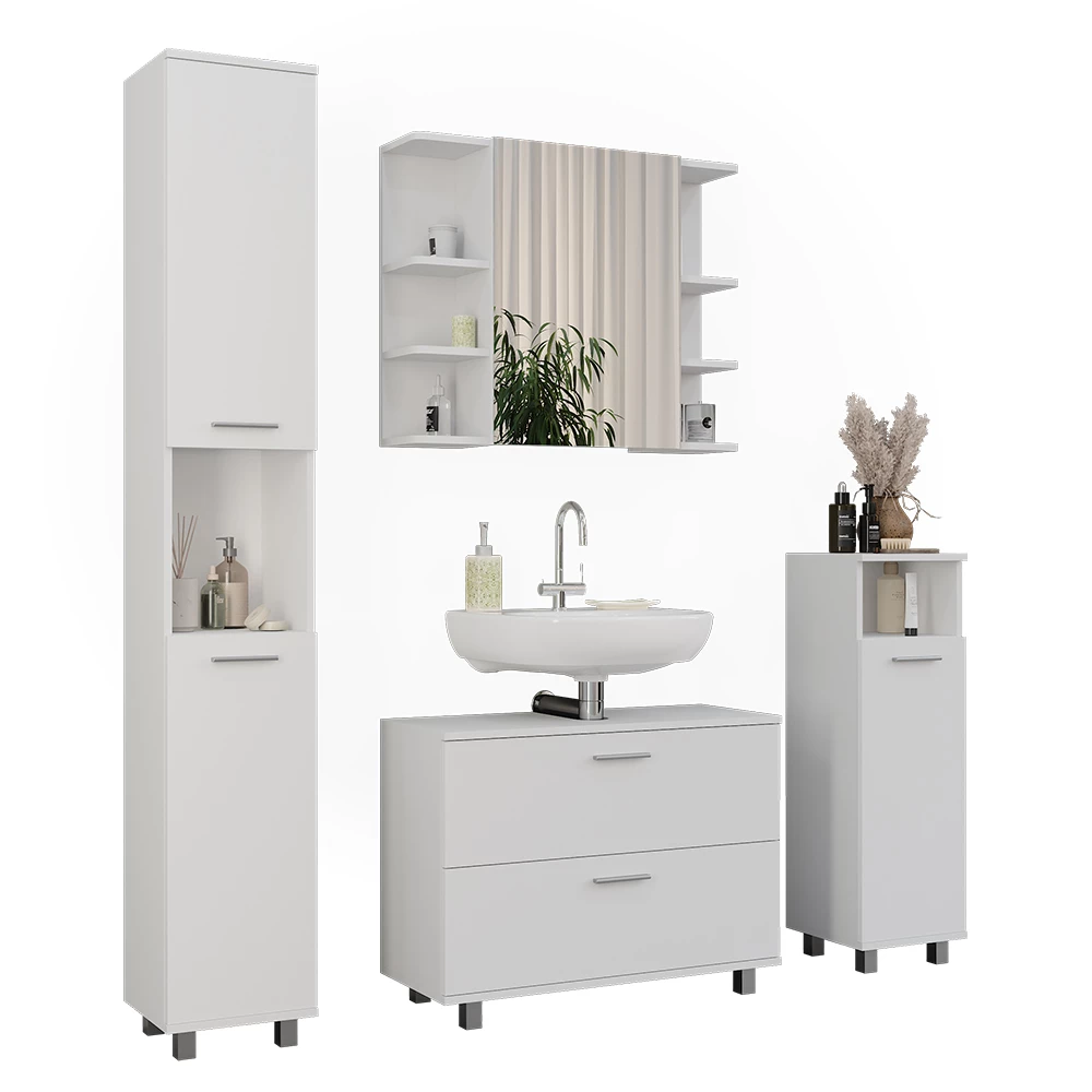 Vicco Badmöbel-Set Weiß 4 Teile, Ilias