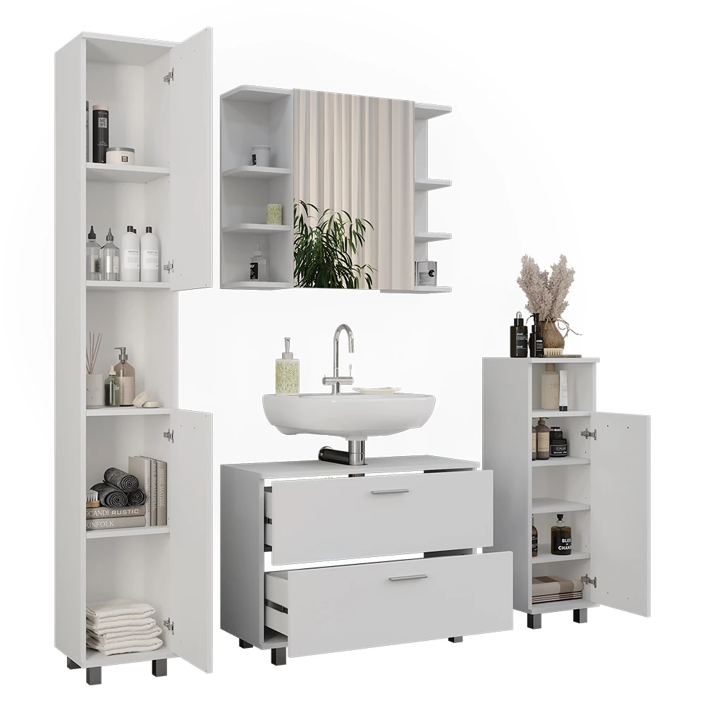 Vicco Badmöbel-Set Weiß 4 Teile, Ilias