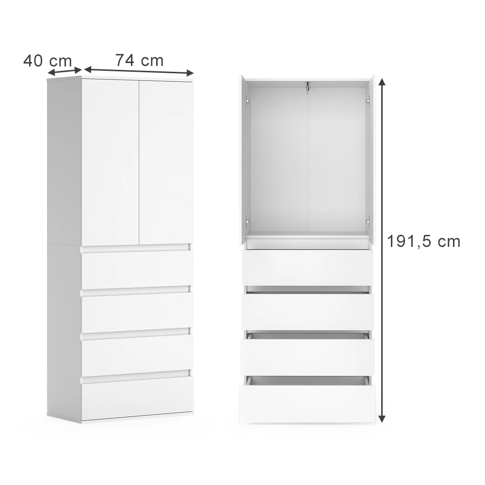 Vicco Armario "Claus", Blanco, 74 x 191.5 cm con 4 cajones