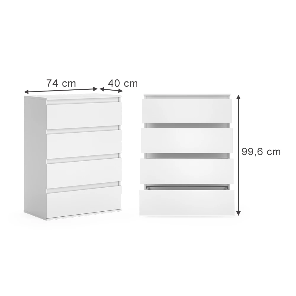 Kommode i farven Hvid på hvid baggrund
