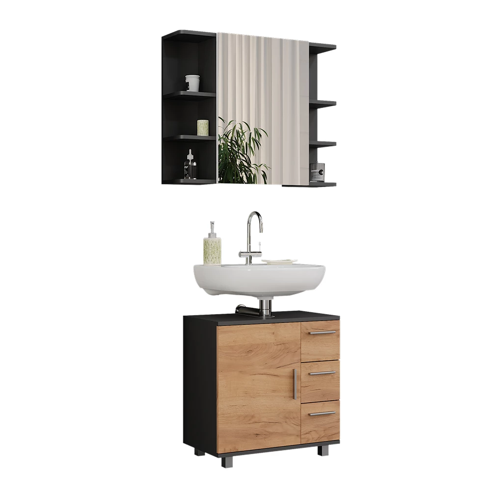 Vicco Badmöbel-Set Anthrazit/Goldkraft Eiche 2 Teile, Ilias