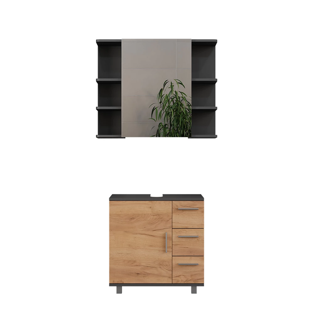 Vicco Badmöbel-Set Anthrazit/Goldkraft Eiche 2 Teile, Ilias