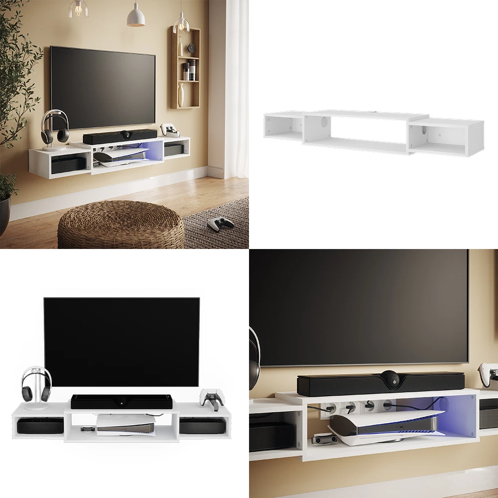 TV-Schrank Nordic Weiß 139.7 x 20.3 cm mit offenen Regalen livinity®
