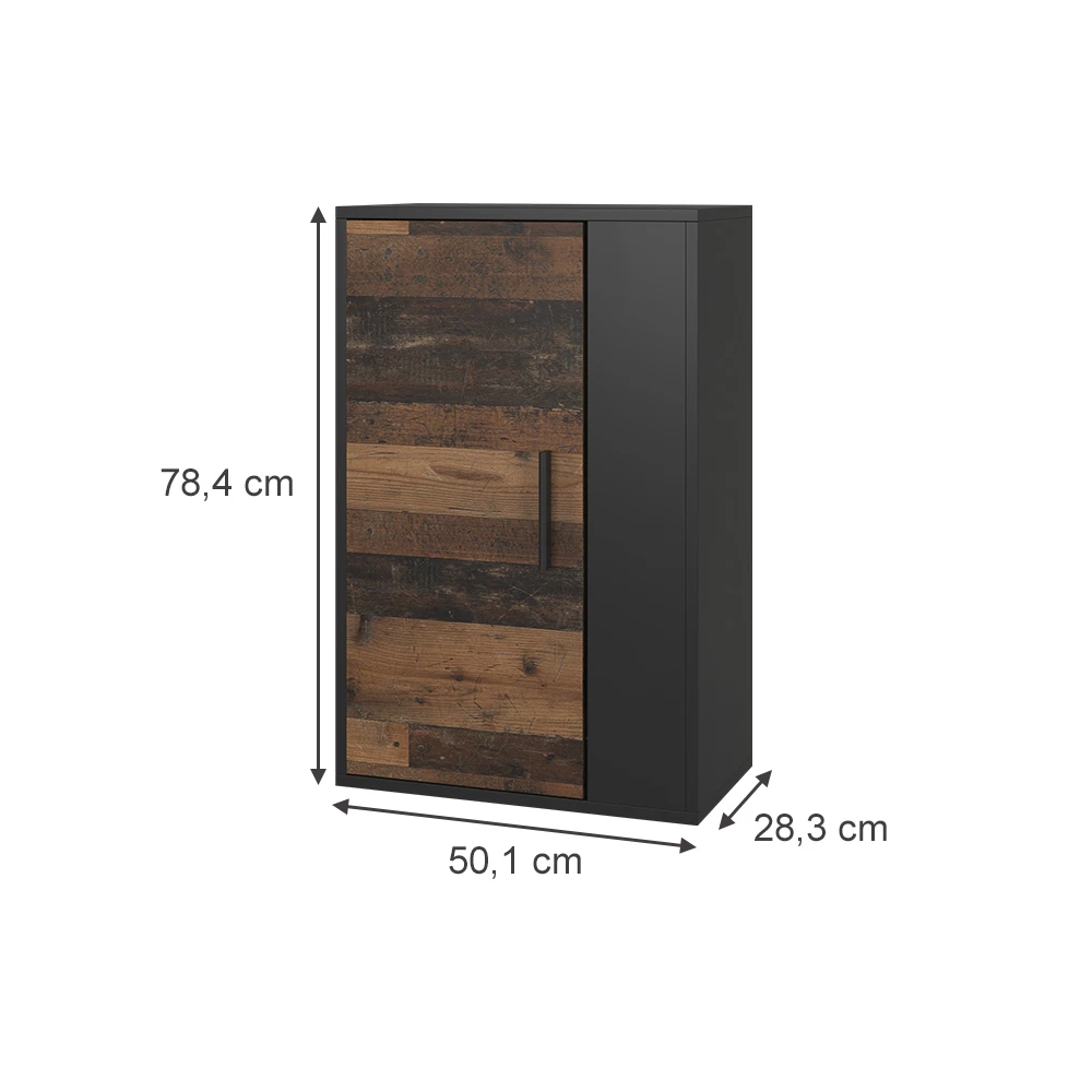 Vicco Hängeschrank Schwarz/Oldstyle 50.1 x 78.4 cm mit 2 Fächern, Berno