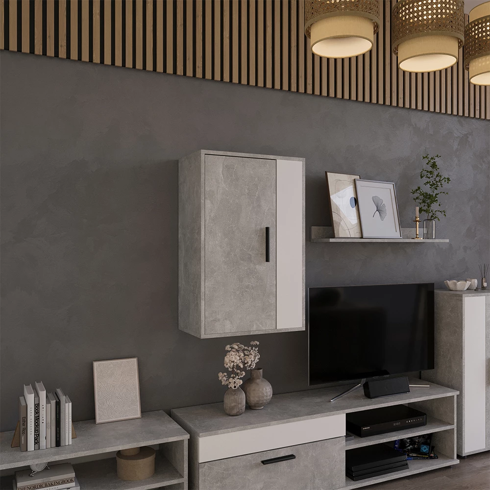 Hängeschrank in Beton/Weiß auf weißem Hintergrund