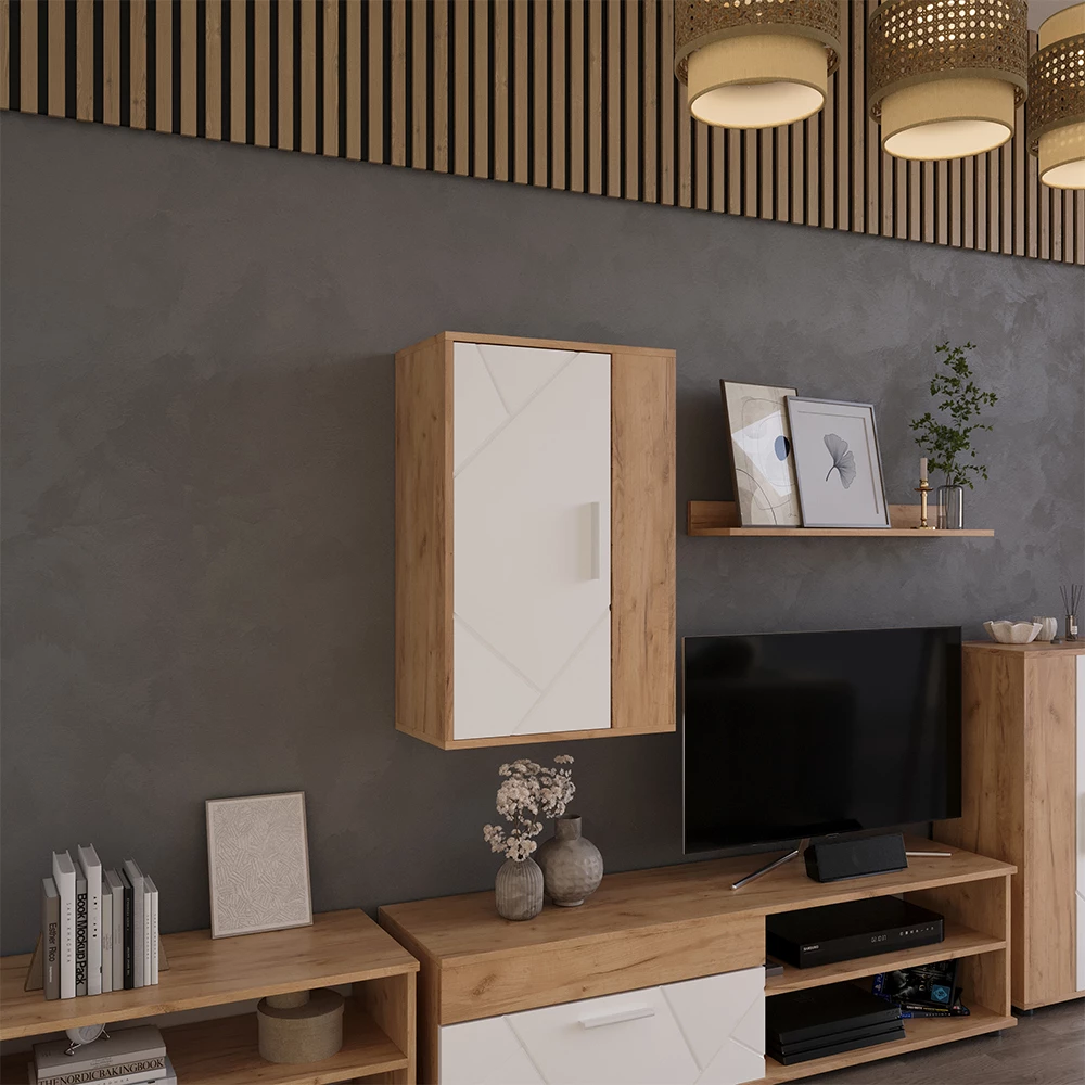 Hängeschrank in Goldkraft Eiche/Weiß auf weißem Hintergrund