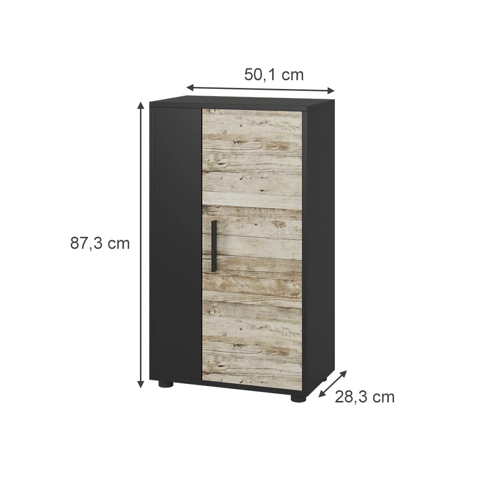 Vicco Kommode Schwarz/Sandeiche 50.1 x 87.3 cm mit 2 Fächern, Berno