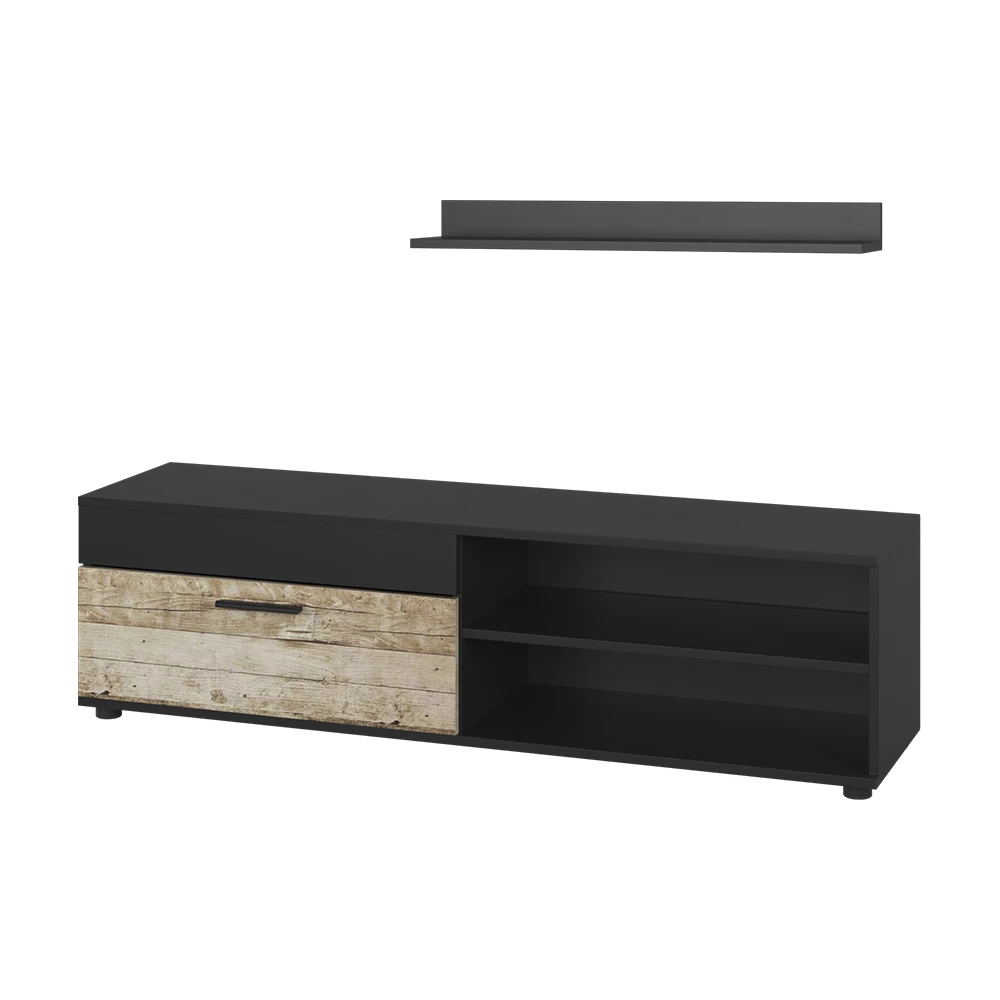 Vicco Lowboard & Regal Schwarz/Sandeiche mit 1 Klappe, Berno