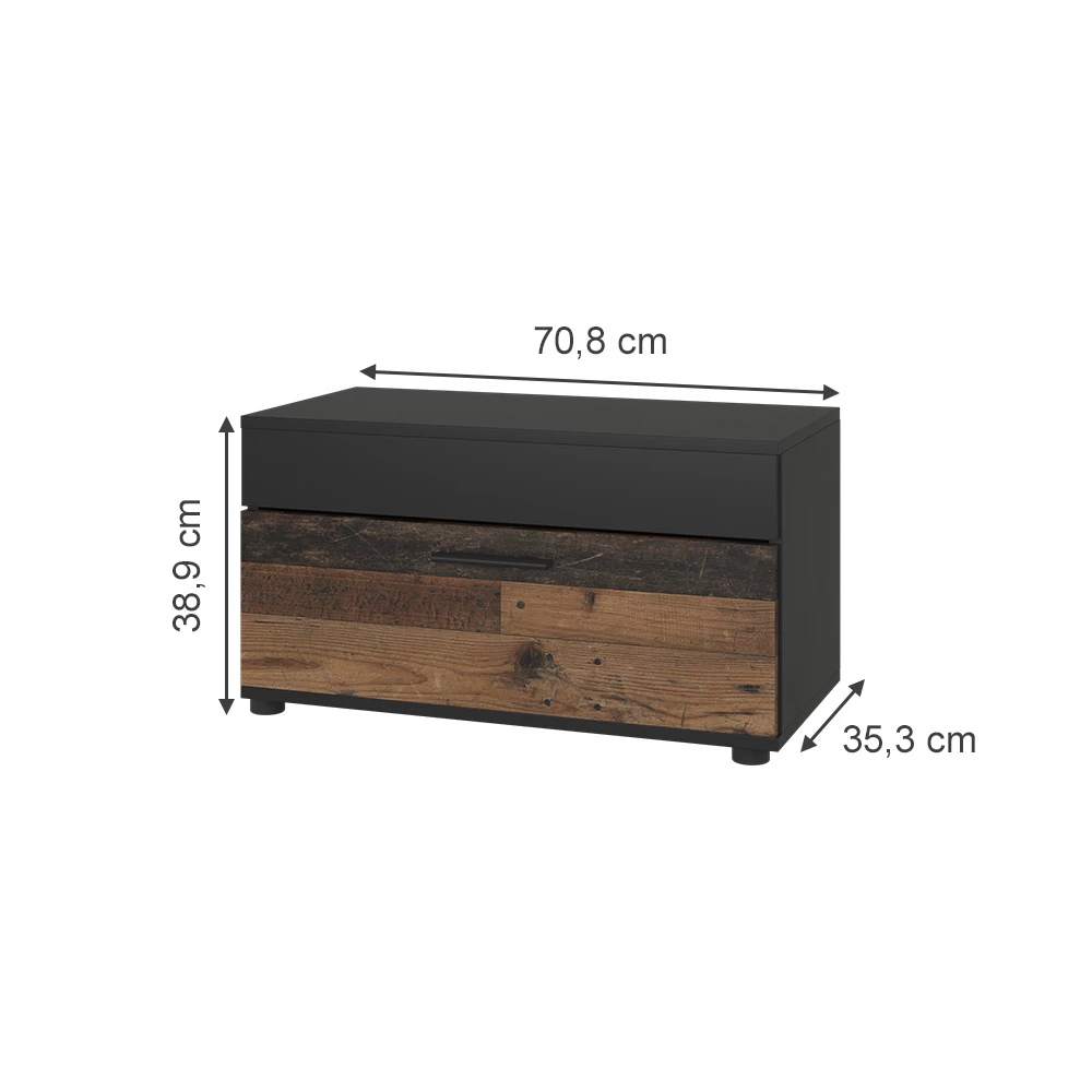 Vicco Bücherregal Schwarz/Oldstyle 70.8 x 38.9 cm mit Klapptür, Berno
