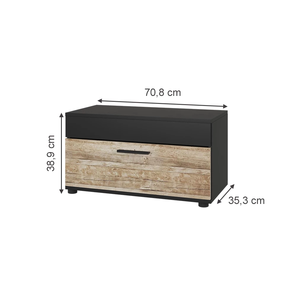 Vicco Bücherregal Schwarz/Sandeiche 70.8 x 38.9 cm mit Klapptür, Berno